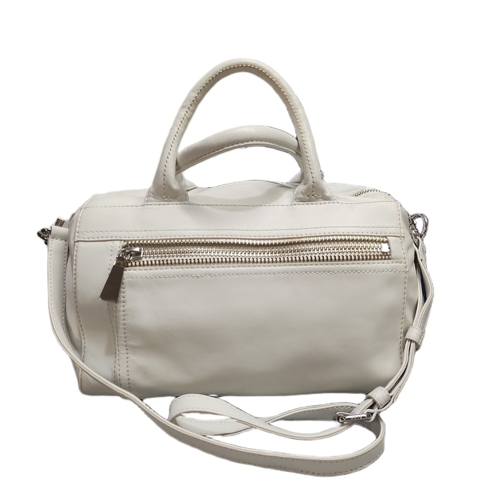 Frye Satchel Tote Bag Womens White Leather Zipper Pockets Detachable Strap